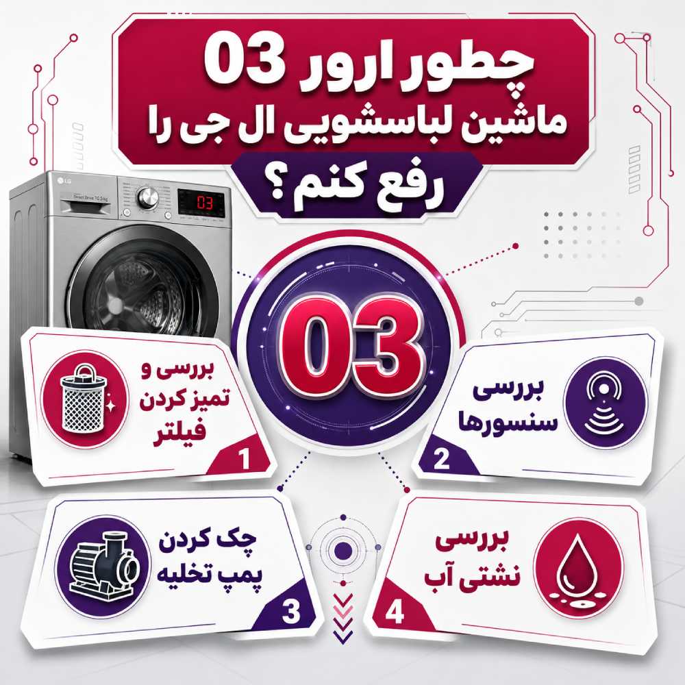 چطور ارور 03 ماشین لباسشویی ال جی را رفع کنم؟